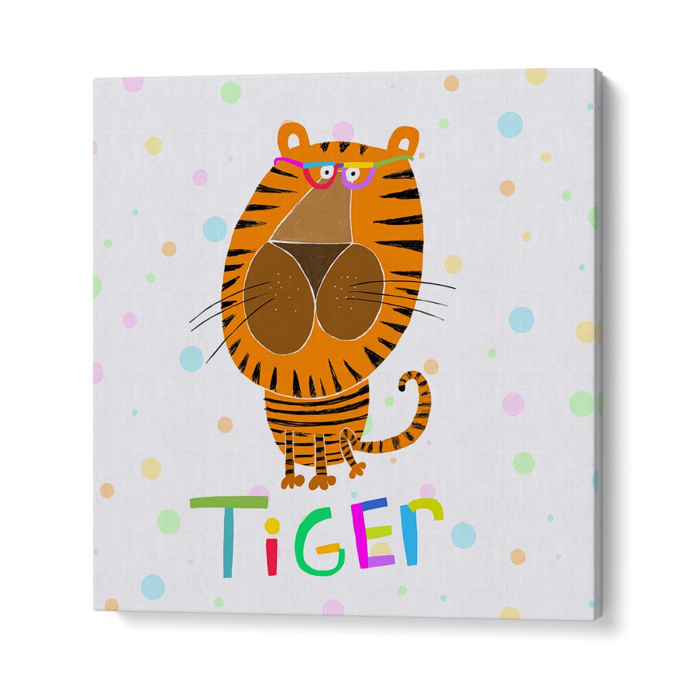 Happy Tiger Wearing Glasses By Carla Daly Kids Room Painting in Gallery Wrap