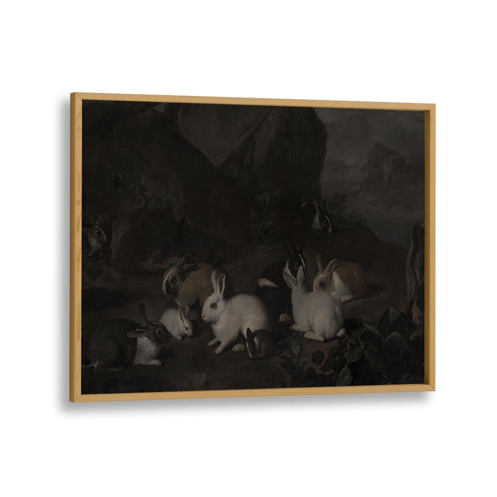 Haunted Hoppity Gothic Wall Art Prints in Oak Wood Plain Frame