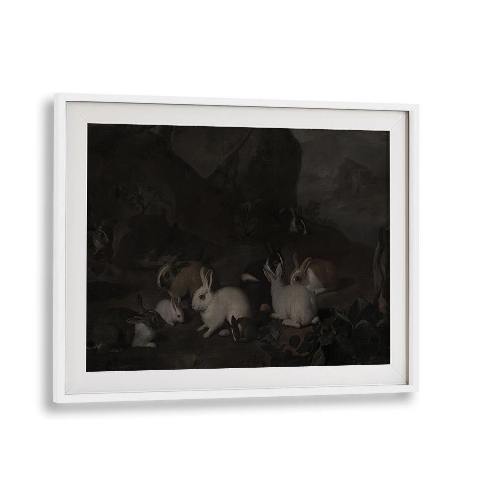 Haunted Hoppity Gothic Wall Art Prints in White Frame With Mount