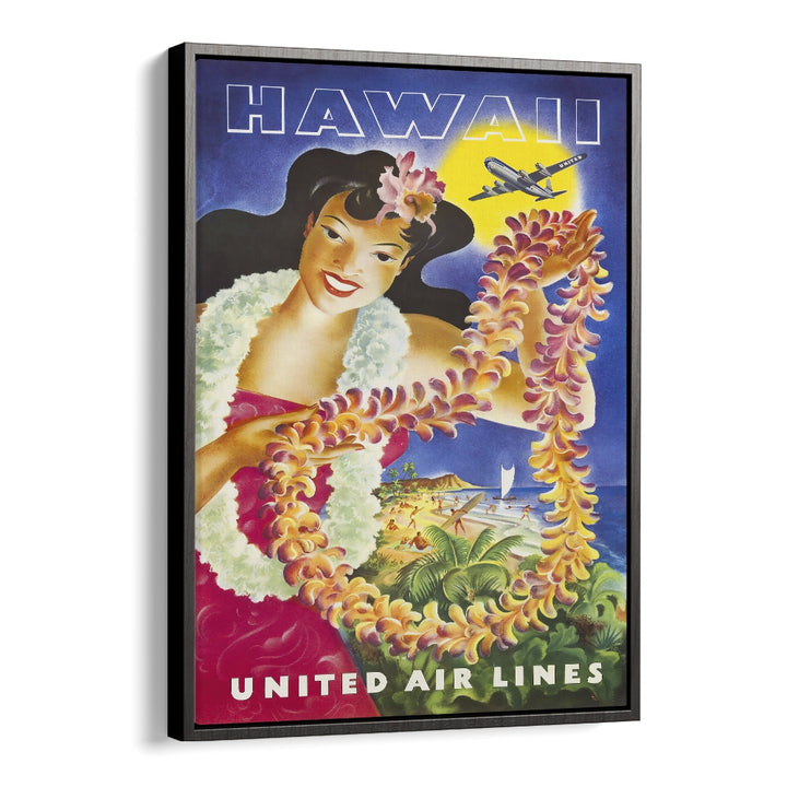 Hawaii Retro Vintage Travel Vintage Travel Posters in Black Floater Frame