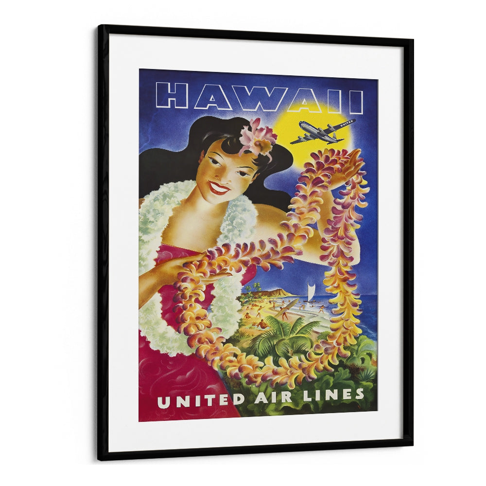 Hawaii Retro Vintage Travel Vintage Travel Posters in Black Frame With Mount