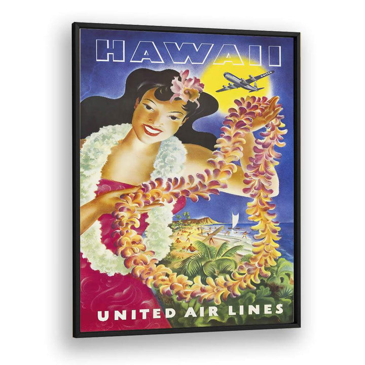 Hawaii Retro Vintage Travel Vintage Travel Posters in Black Plain Frame