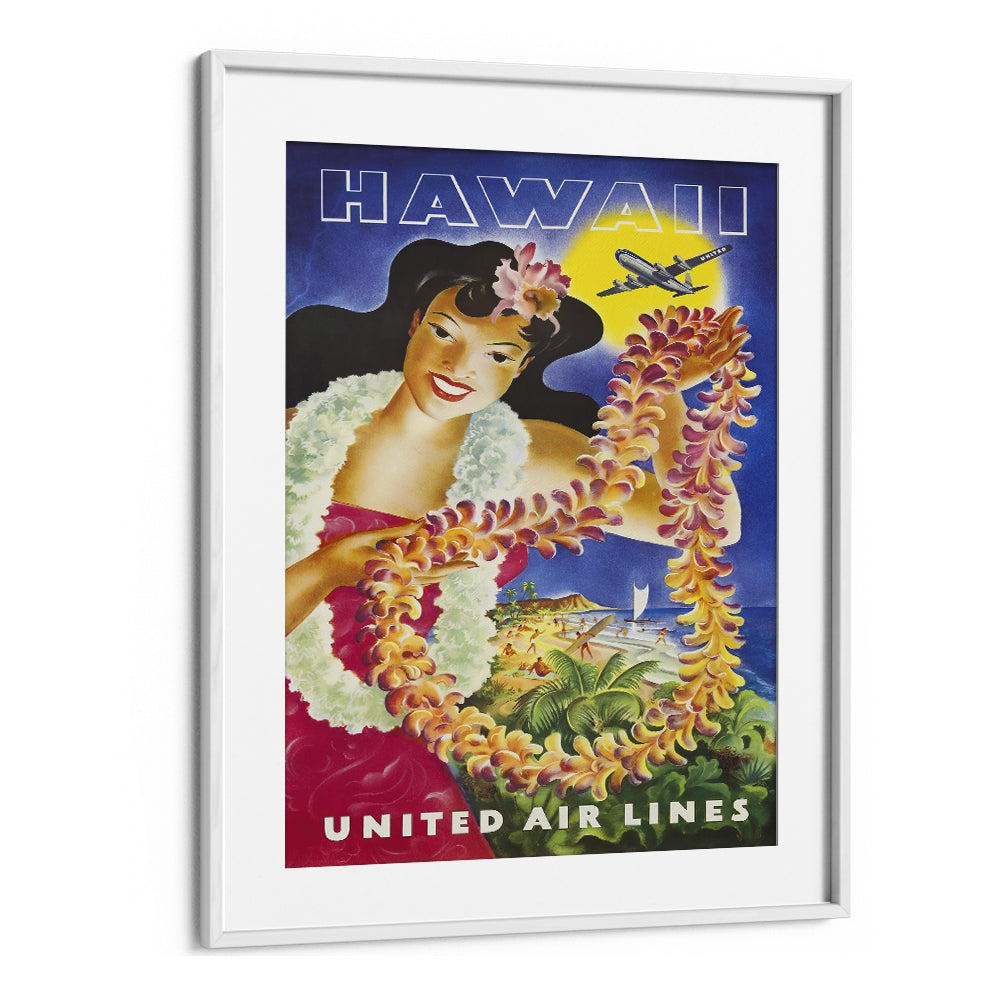 Hawaii Retro Vintage Travel Vintage Travel Posters in White Frame With Mount