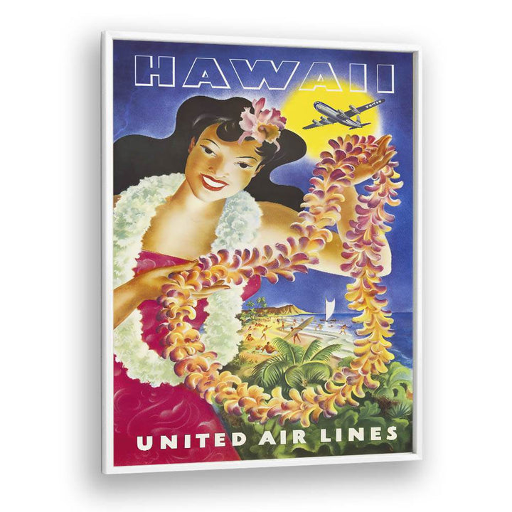 Hawaii Retro Vintage Travel Vintage Travel Posters in White Plain Frame