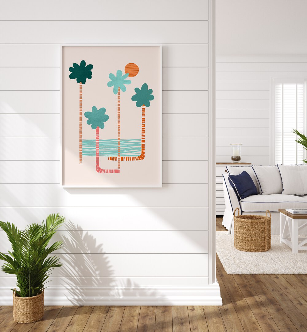 Hawaii Sketch Series by Kristian Gallagher Wall Art Prints in White Plain Frame placed on wall beside a plant