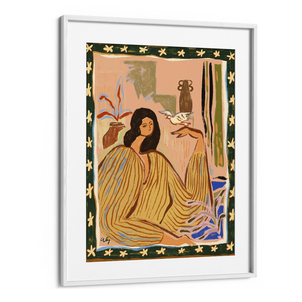 Hello Birdy By Arty Guava Wall Art Prints in White Frame With Mount