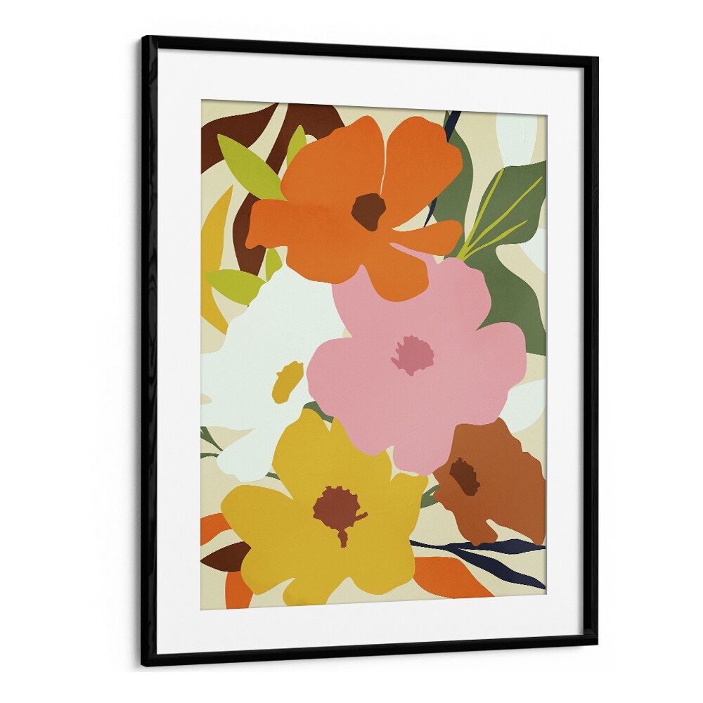 Hello Spring By Uma Gokhale Botanical Art Prints in Black Frame With Mount