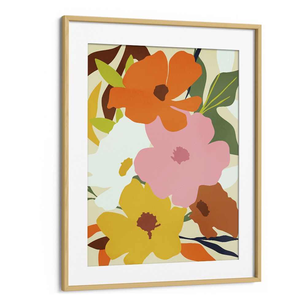 Hello Spring By Uma Gokhale Botanical Art Prints in Oak Wood Frame With Mount