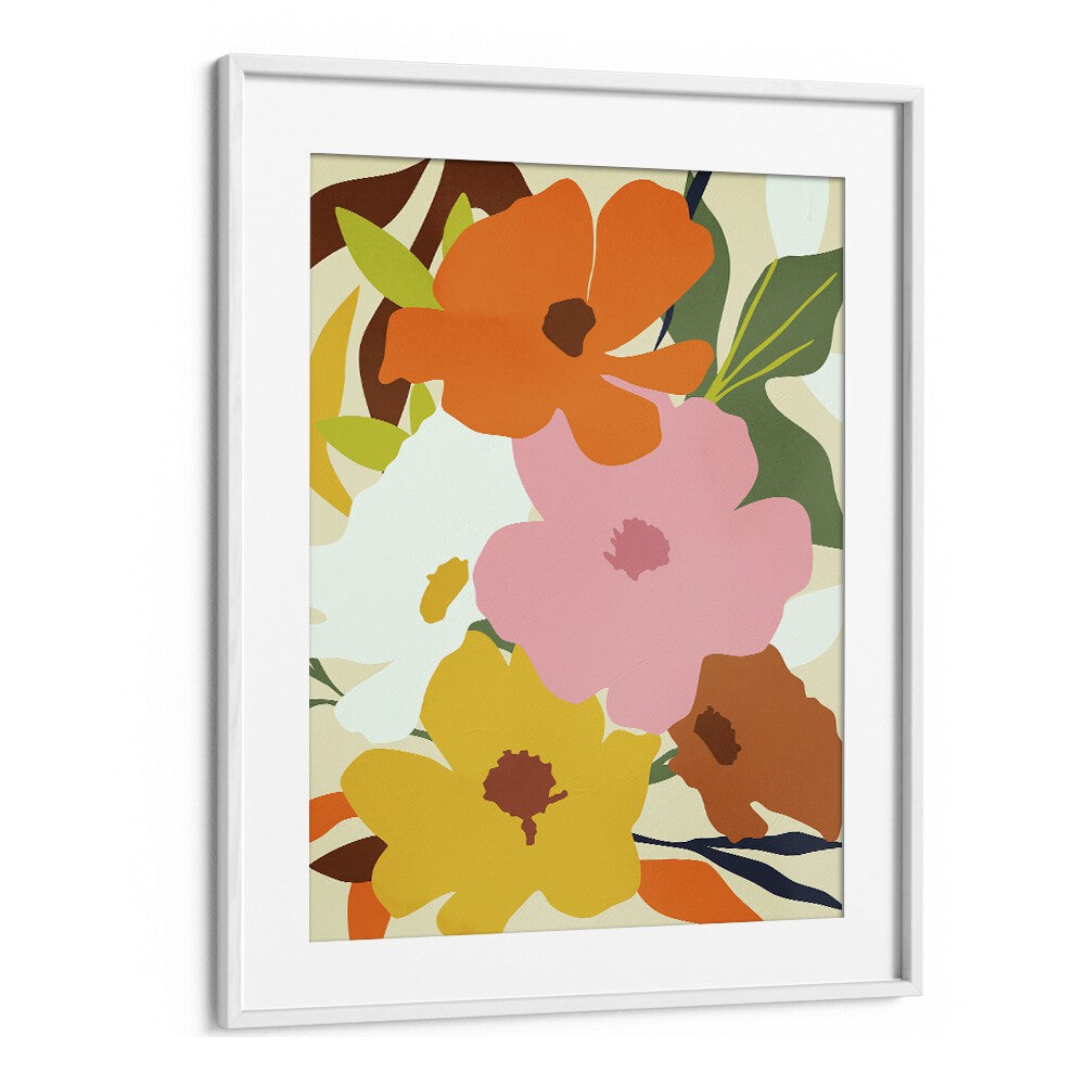 Hello Spring By Uma Gokhale Botanical Art Prints in White Frame With Mount