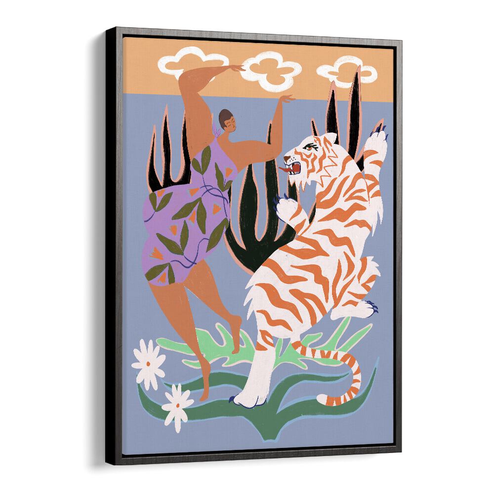 Hello Tiger By Arty Guava Wall Art Prints in Black Floater Frame