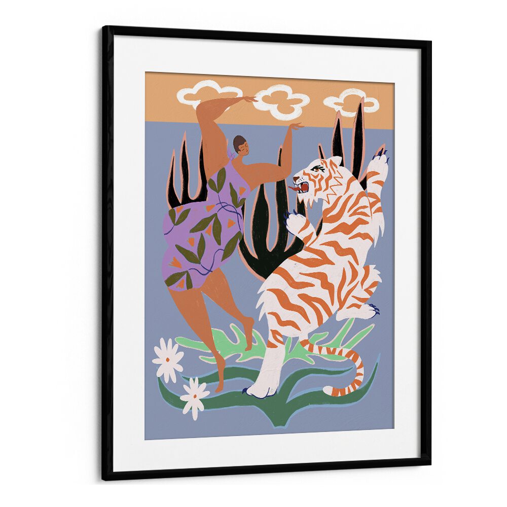 Hello Tiger By Arty Guava Wall Art Prints in Black Frame With Mount