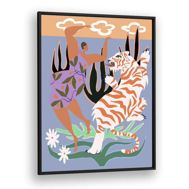 Hello Tiger By Arty Guava Wall Art Prints in Black Plain Frame