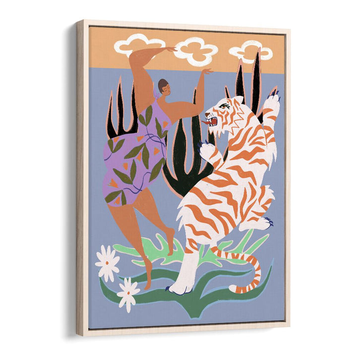 Hello Tiger By Arty Guava Wall Art Prints in Oak Wood Floater Frame