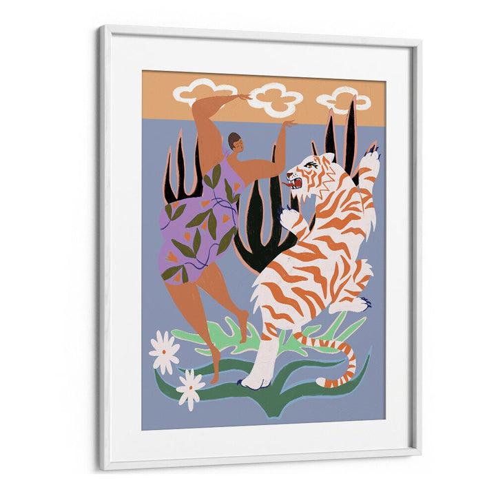 Hello Tiger By Arty Guava Wall Art Prints in White Frame With Mount