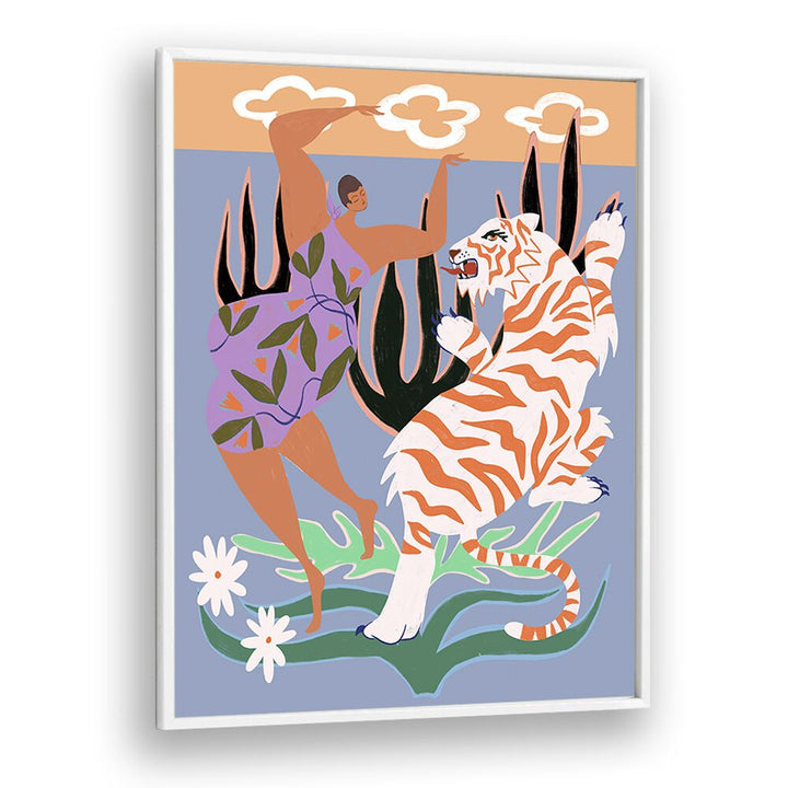 Hello Tiger By Arty Guava Wall Art Prints in White Plain Frame