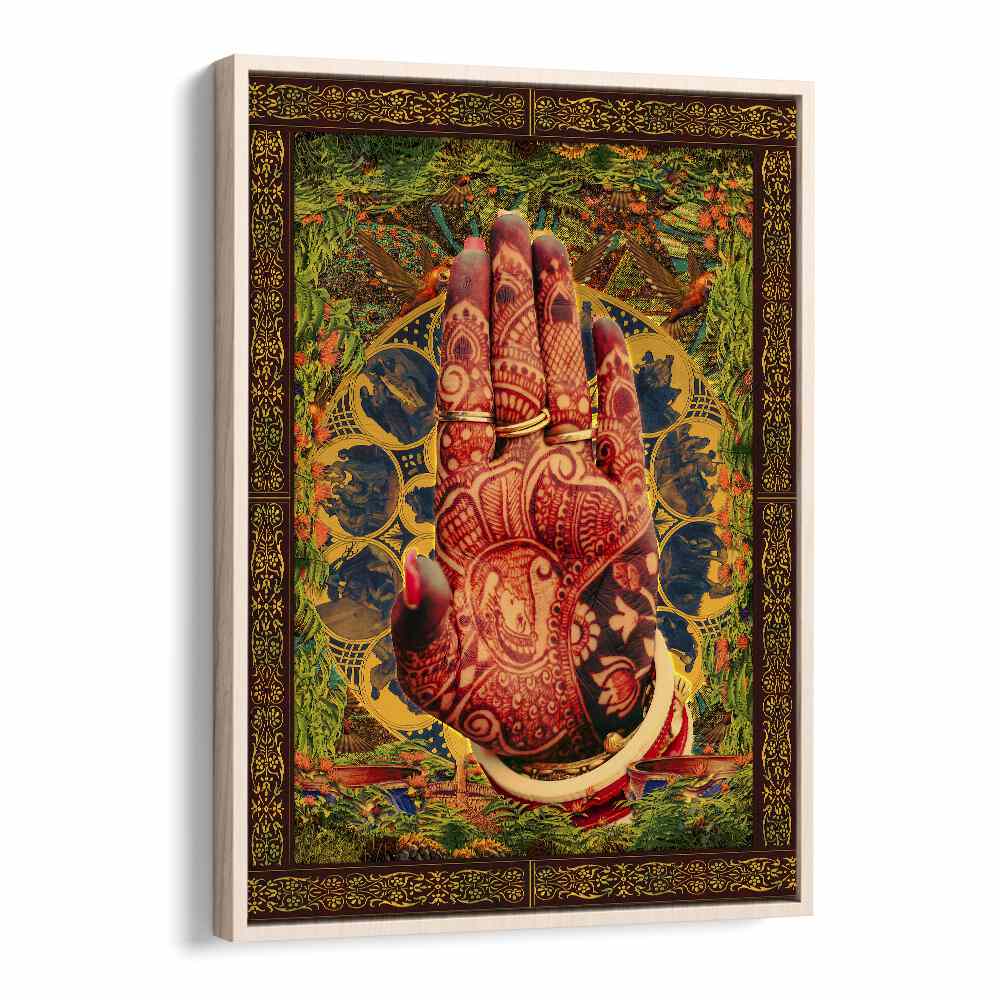 Henna Hand By Cosmo Zach Surreal Art Prints Surrealism in Oak Wood Floater Frame