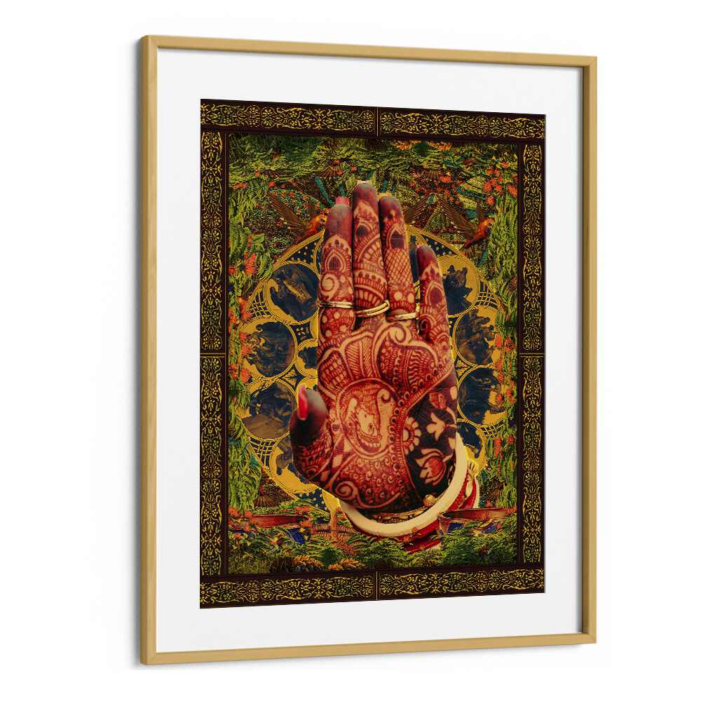 Henna Hand By Cosmo Zach Surreal Art Prints Surrealism in Oak Wood Frame With Mount