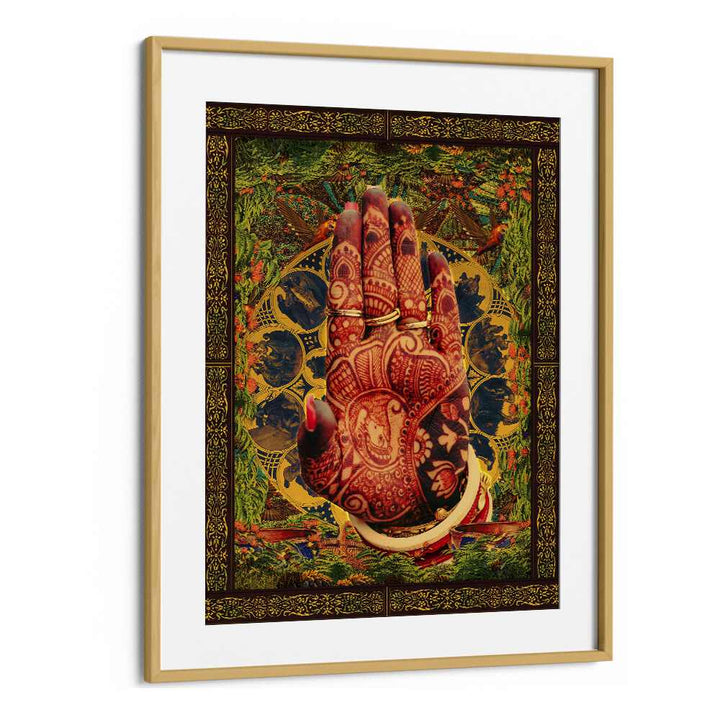 Henna Hand By Cosmo Zach Surreal Art Prints Surrealism in Oak Wood Frame With Mount