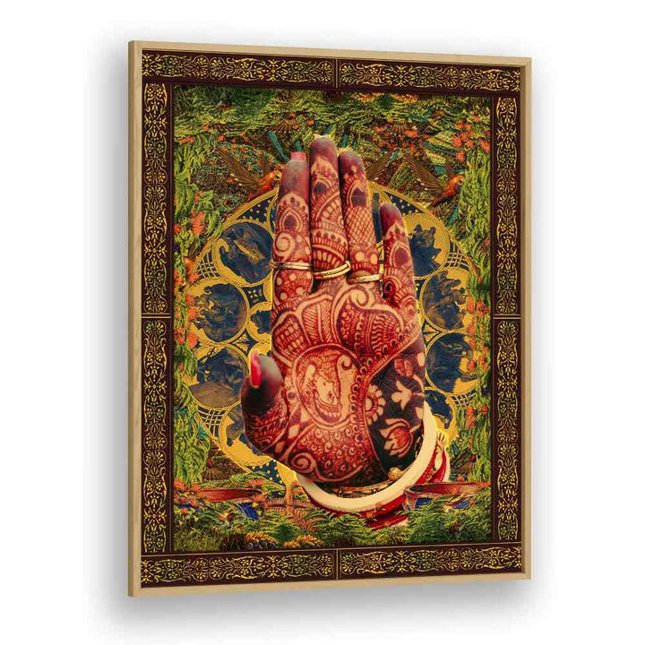 Henna Hand By Cosmo Zach Surreal Art Prints Surrealism in Oak Wood Plain Frame