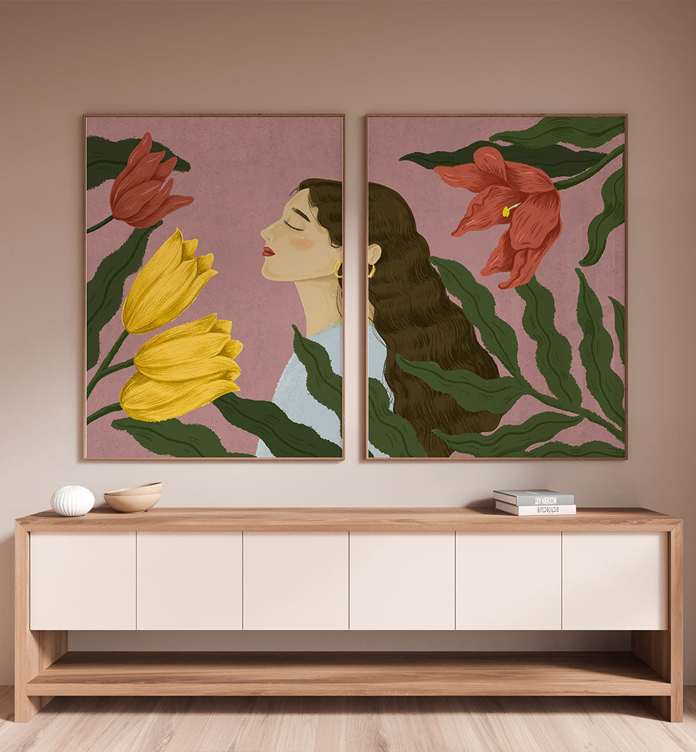 HER PETAL DREAMS , SET OF 2 PAINTINGS