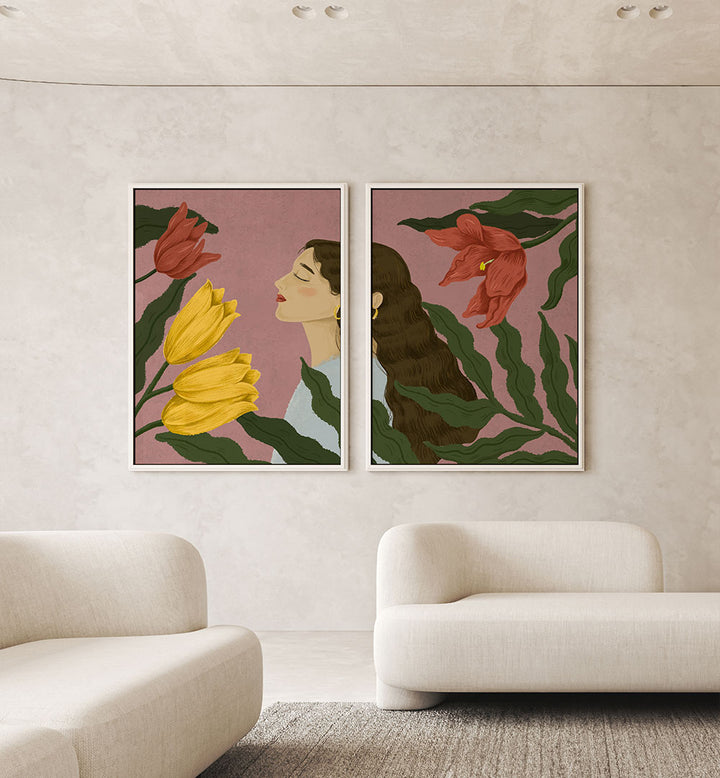 HER PETAL DREAMS , SET OF 2 PAINTINGS