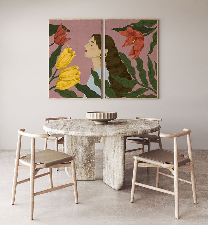 HER PETAL DREAMS , SET OF 2 PAINTINGS