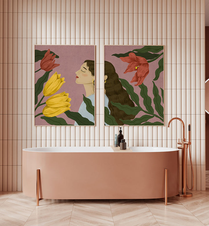 HER PETAL DREAMS , SET OF 2 PAINTINGS