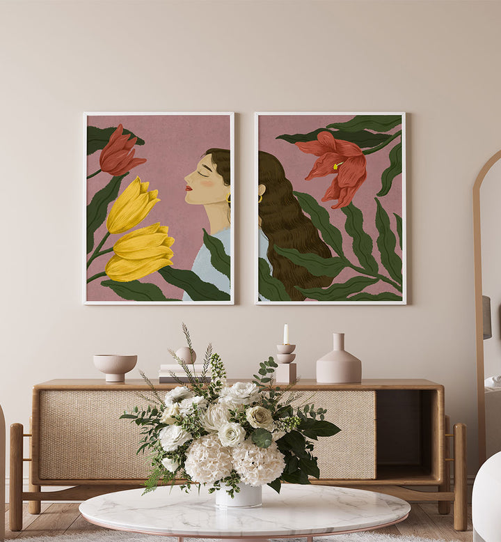 HER PETAL DREAMS , SET OF 2 PAINTINGS