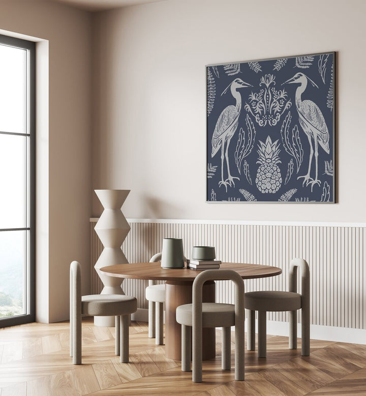 Stylish HERON AND FERNS, ANIMAL PAINTINGS adorn a modern room, enhancing the elegant decor and atmosphere.