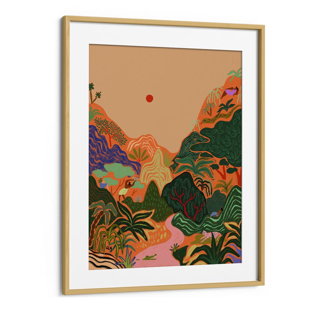 Hidden Paradise II By Arty Guava Wall Art Prints in Oak Wood Frame With Mount