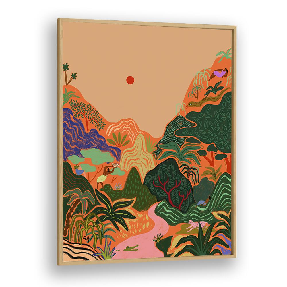 Hidden Paradise II By Arty Guava Wall Art Prints in Oak Wood Plain Frame