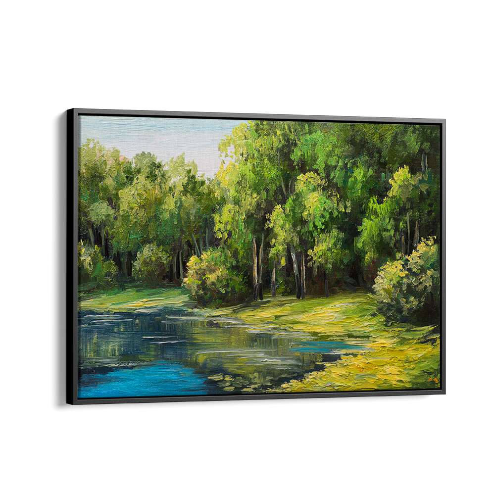 Hidden Waters Vintage European Paintings in Black Floater Frame