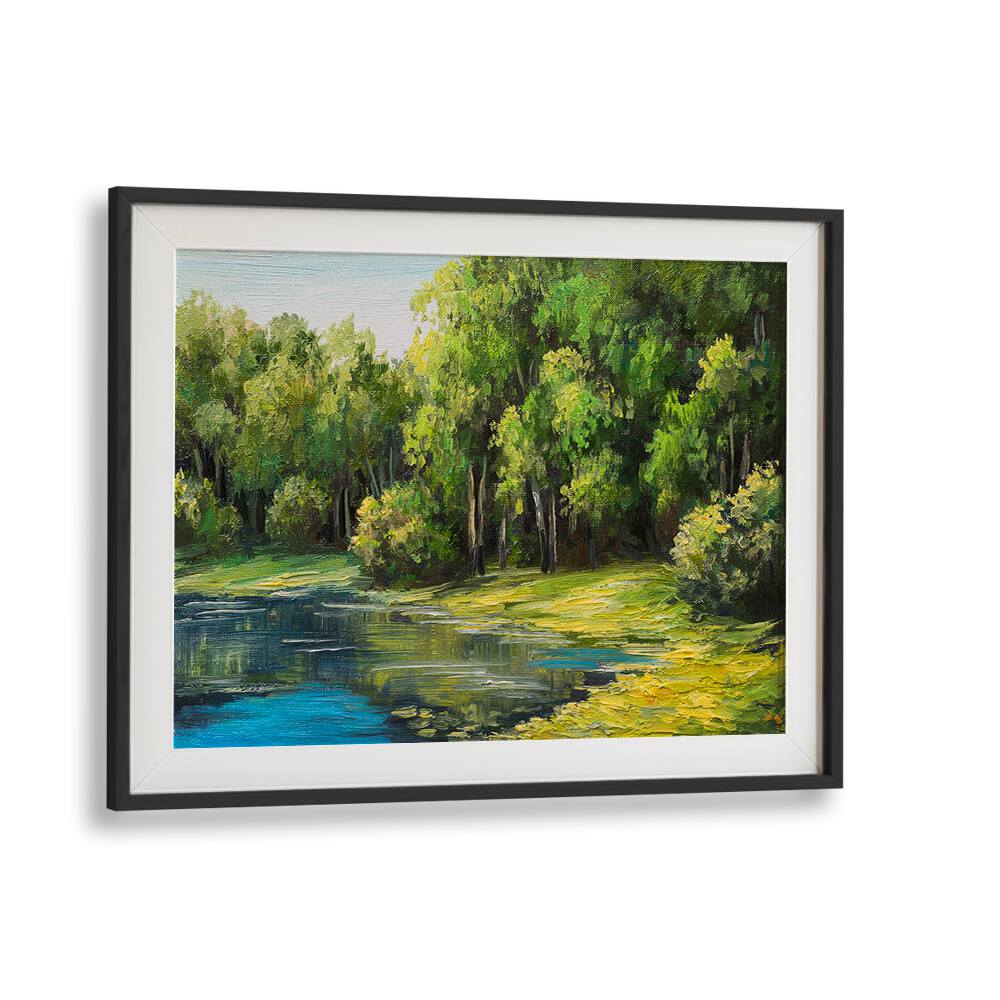 Hidden Waters Vintage European Paintings in Black Frame With Mount