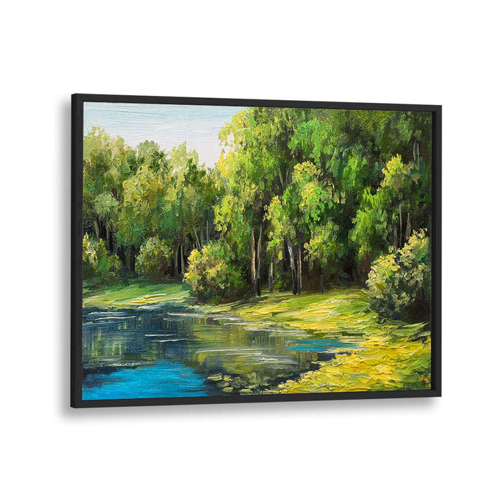 Hidden Waters Vintage European Paintings in Black Plain Frame