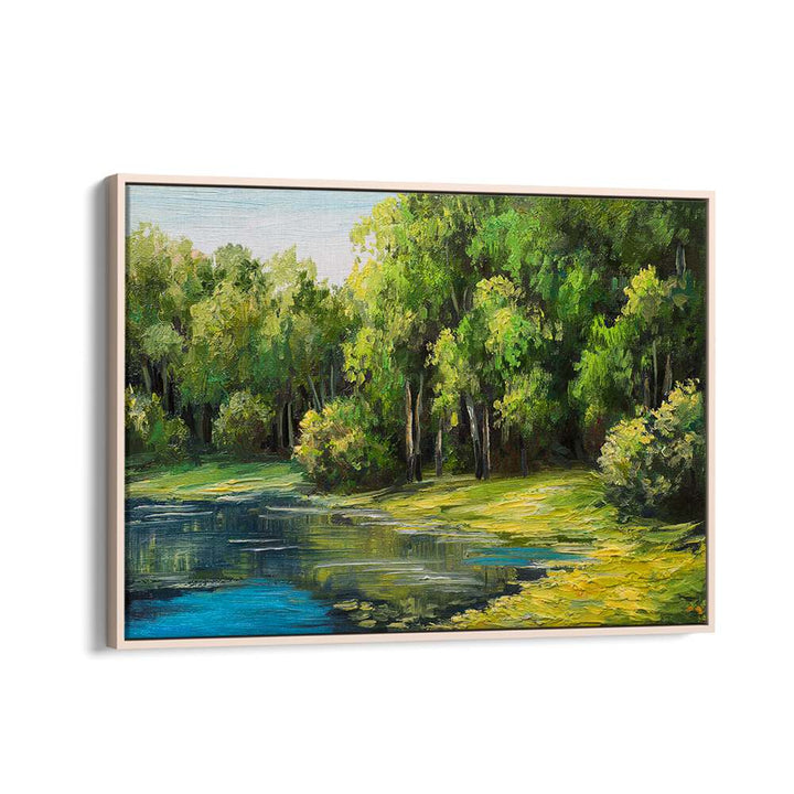 Hidden Waters Vintage European Paintings in Oak Wood Floater Frame