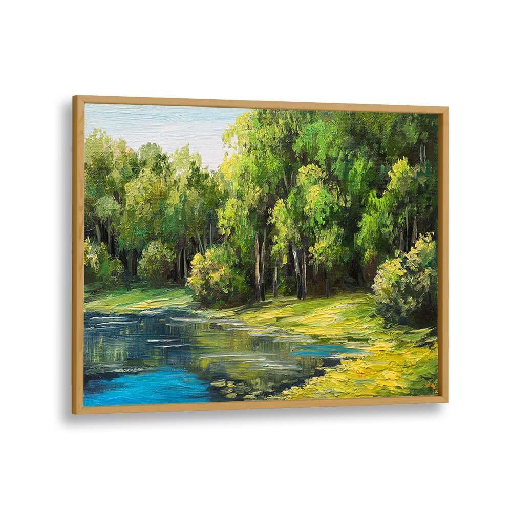 Hidden Waters Vintage European Paintings in Oak Wood Plain Frame