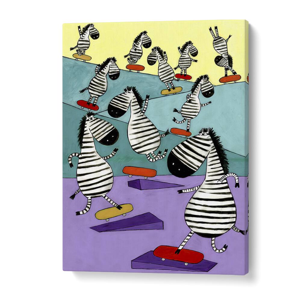 Hilarious Zebras In The Skatepark By Carla Daly Kids Painting in Gallery Wrap