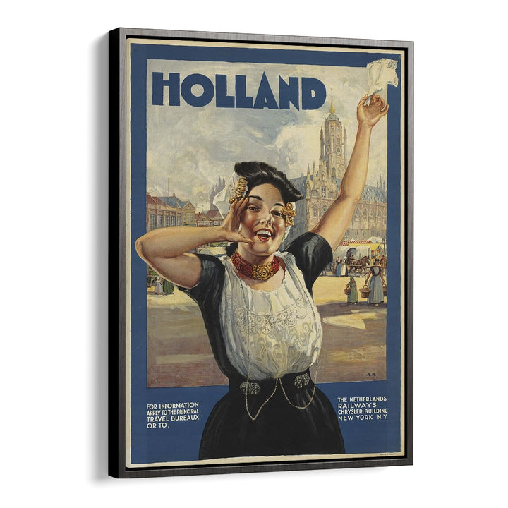 Holland Retro Vintage Travel Vintage Travel Posters in Black Floater Frame