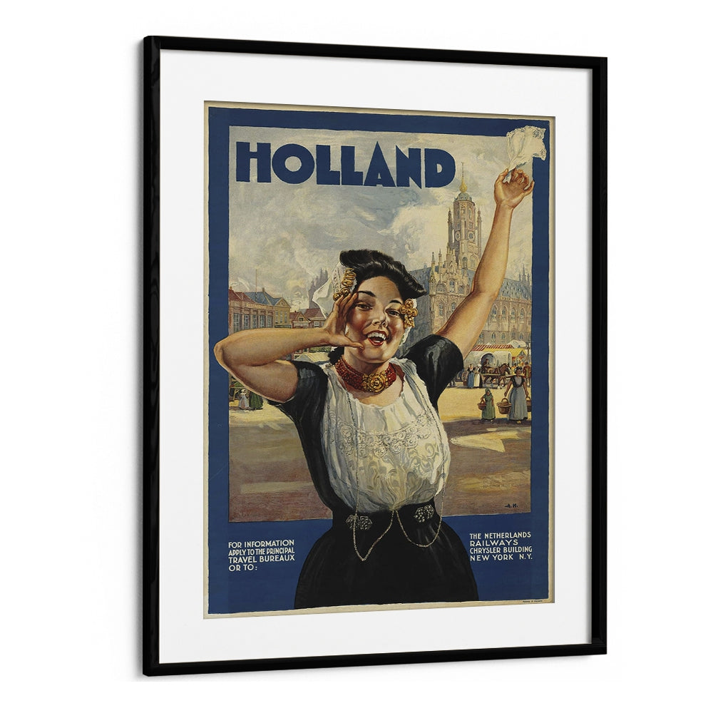 Holland Retro Vintage Travel Vintage Travel Posters in Black Frame With Mount