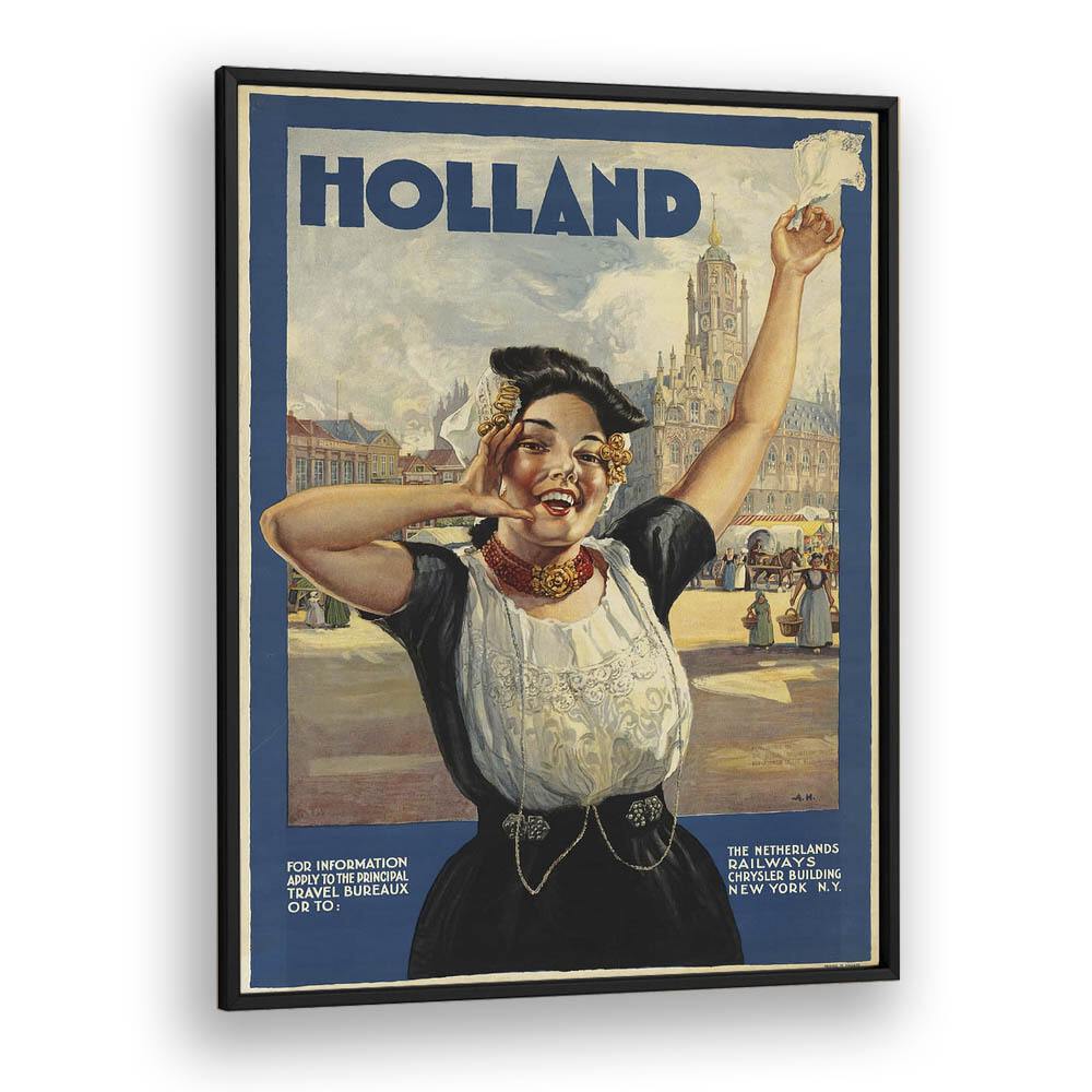 Holland Retro Vintage Travel Vintage Travel Posters in Black Plain Frame