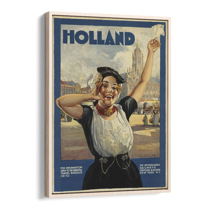 Holland Retro Vintage Travel Vintage Travel Posters in Oak Wood Floater Frame