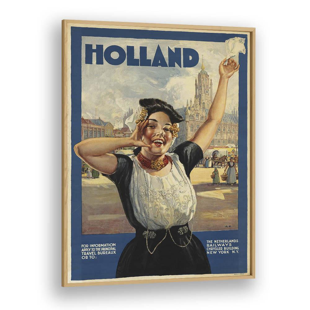 Holland Retro Vintage Travel Vintage Travel Posters in Oak Wood Plain Frame