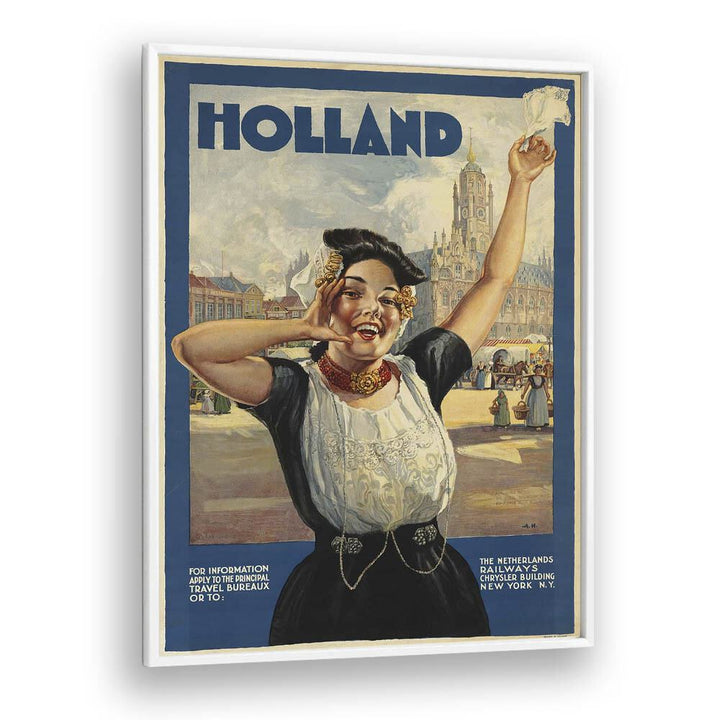 Holland Retro Vintage Travel Vintage Travel Posters in White Plain Frame