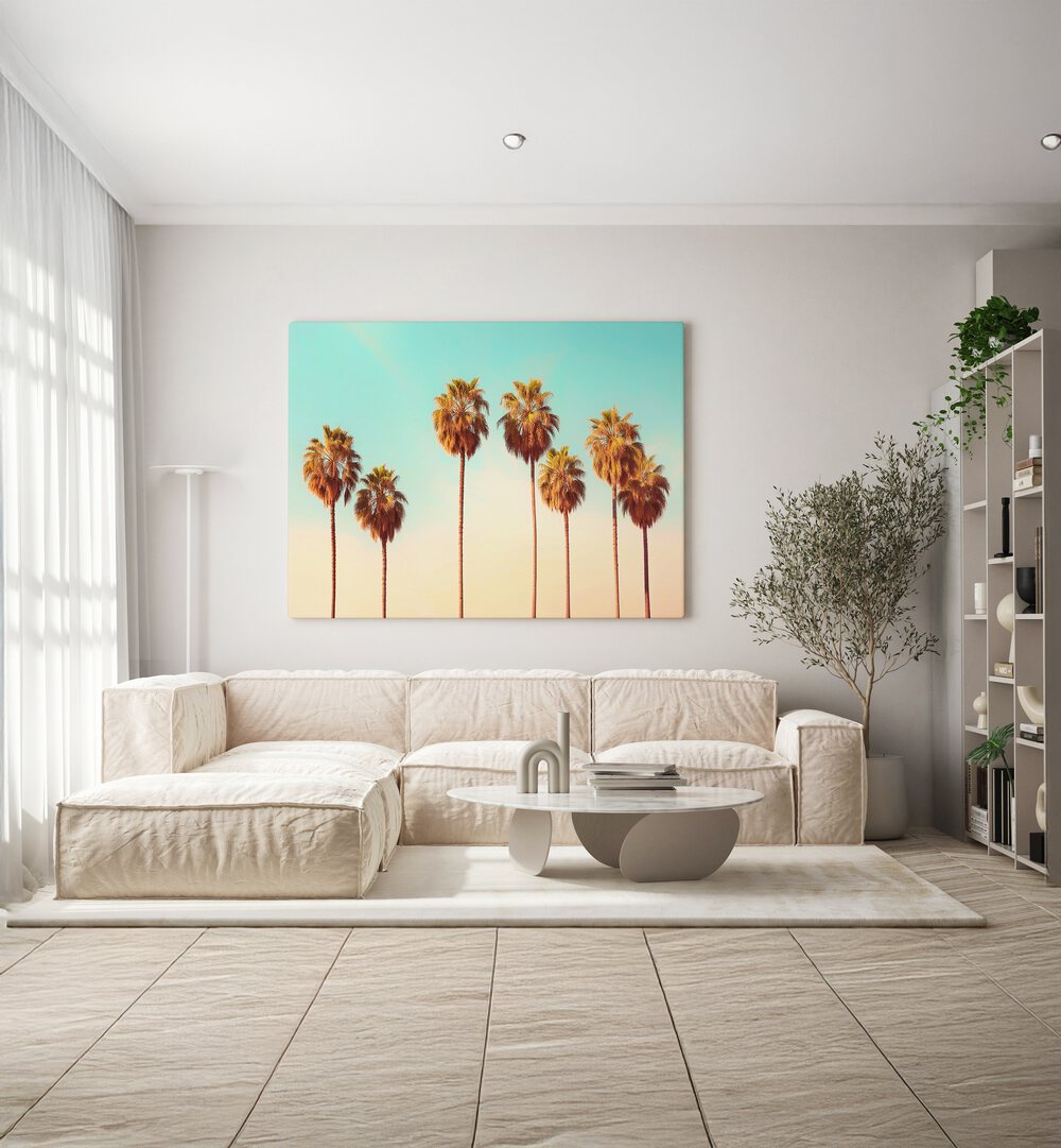 Transform your space with HOLLYWOOD PALMS, BEACH PAINTINGS, capturing tropical elegance by Philippe Hugonnard.