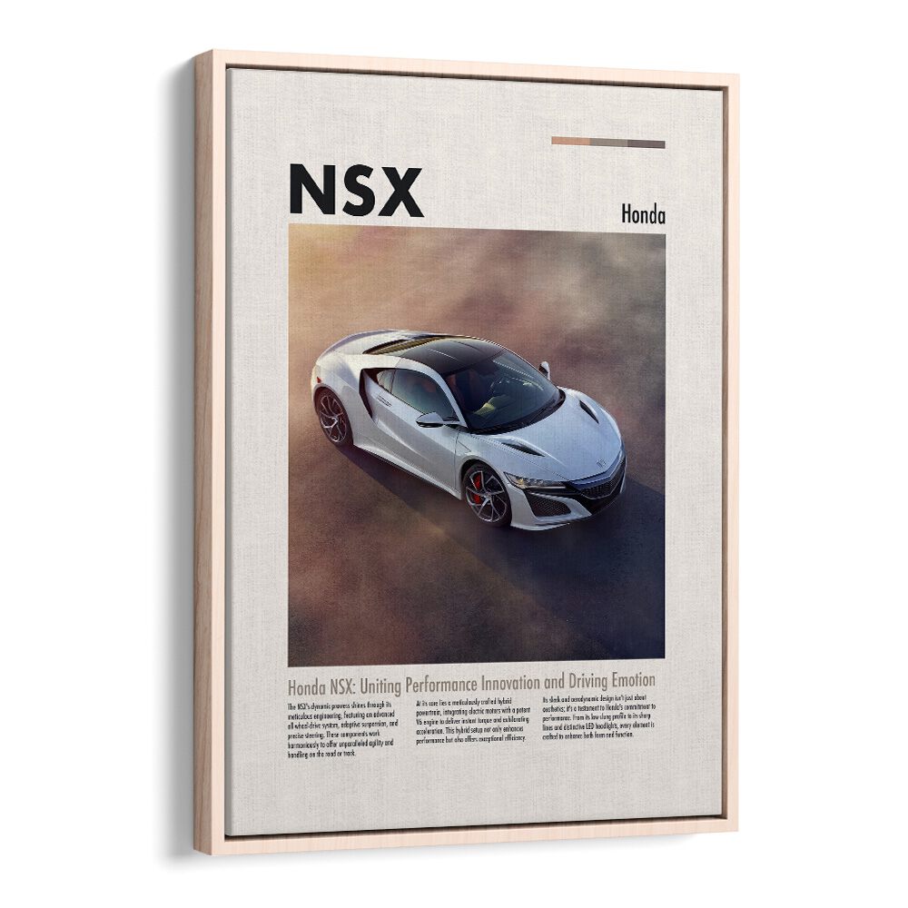 Honda NSX Car Posters Automotive Wall Art Prints in Oak Wood Floater Frame