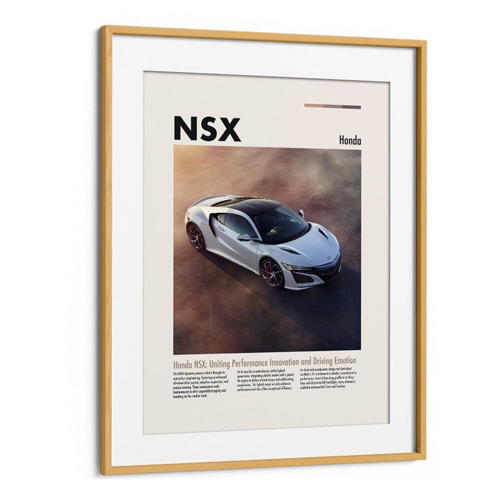 Honda NSX Car Posters Automotive Wall Art Prints in Oak Wood Frame With Mount