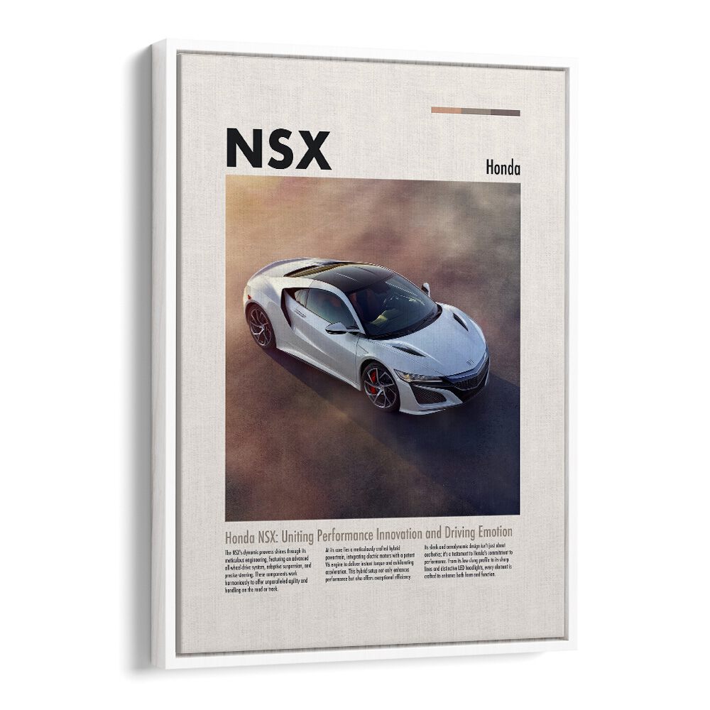 Honda NSX Car Posters Automotive Wall Art Prints in White Floater Frame