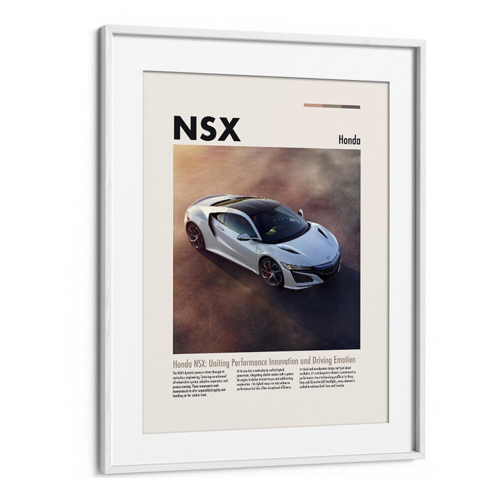 Honda NSX Car Posters Automotive Wall Art Prints in White Frame With Mount