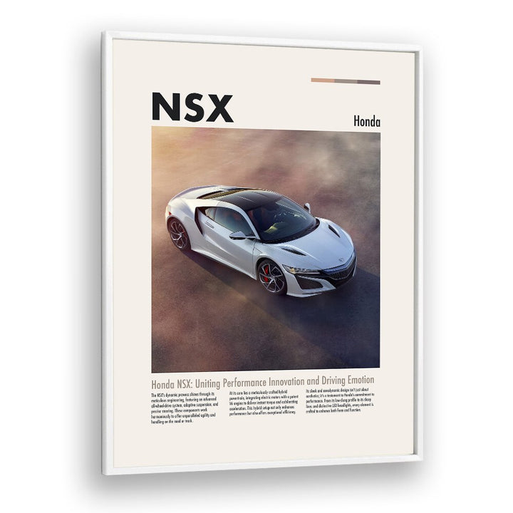 Honda NSX Car Posters Automotive Wall Art Prints in White Plain Frame