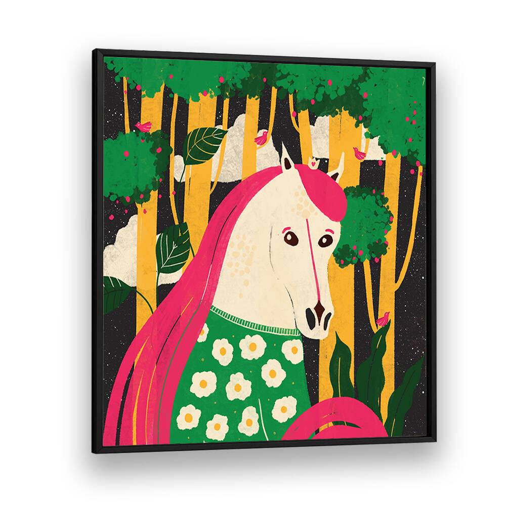 Horse Animal Trilogy by Shriya Bhattacharya Kids Room Art in Black Plain Frame